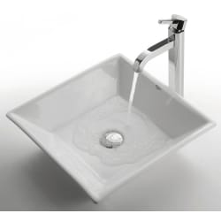16-4/5 Inch White Square Ceramic Sink  - Ramus Faucet with Chrome Finish view