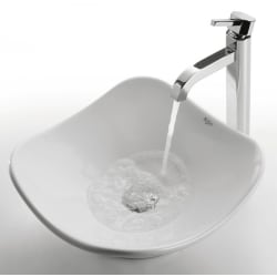 15-4/5 Inch White Tulip Ceramic Sink  - Ramus Faucet with Chrome Finish view