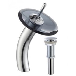 Single Lever Waterfall Vessel Faucet - Waterfall Bathroom Faucet with Clear Black Glass Disk and Pop-Up Drain in Chrome view