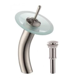 Single Lever Waterfall Vessel Faucet  - Waterfall Bathroom Faucet with Frosted Glass Disk and Pop-Up Drain in Satin Nickel view