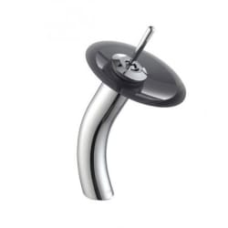 Single Lever Waterfall Vessel Faucet  - Single Lever Vessel Glass Waterfall Bathroom Faucet Chrome with Black Frosted Glass Disk view
