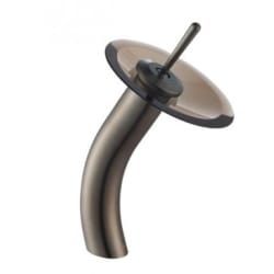 Single Lever Waterfall Vessel Faucet  - Waterfall Bathroom Faucet with Clear Brown Glass Disk in Oil Rubbed Bronze view