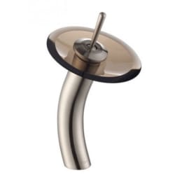 Single Lever Waterfall Vessel Faucet  - Waterfall Bathroom Faucet with Clear Brown Glass Disk in Satin Nickel view