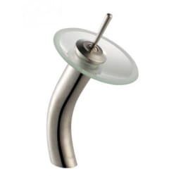 Single Lever Waterfall Vessel Faucet - Waterfall Bathroom Faucet with Frosted Glass Disk in Satin Nickel view