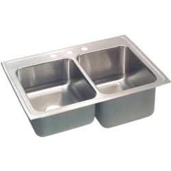 33 Inch Top Mount Double Bowl Stainless Steel Sink - Large Bowl On Right view
