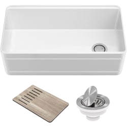 33 Inch Turino™ Workstation Reversible Apron Front Single Bowl Kitchen Sink - Turino Workstation 33 Inch Farmhouse Reversible Apron Front Fireclay Single Bowl Kitchen Sink in Gloss White view