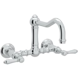 Double Handle Wall Mount Kitchen Bridge Faucet  - Acqui Wall Mount Column Spout Bridge Kitchen Faucet - Polished Chrome With Metal Lever Handle view
