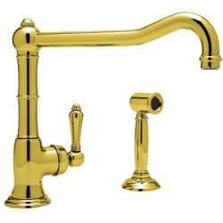 Single Handle Extended Cast Spout Faucet  - Inca Brass (shown with metal handle) view