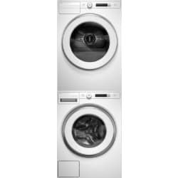 Front Load Washer and Electric Dryer Set in White - stacking laundry view
