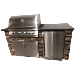 6' Ready-to-Assemble Outdoor Kitchen Island - Image Shown is for Brown Stacked Stone with Steel Gray Polished Countertop view