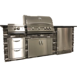 8' Ready-to-Assemble Outdoor Kitchen Island - Image Shown is for Stacked Stone Gray with Steel Gray Polished Countertop view
