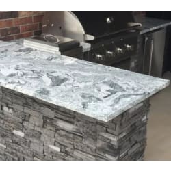 7' Ready-to-Assemble Outdoor Bar Island - Stacked Stone Gray with Cloudy White Countertop view