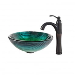 17 Inch Tempered Glass Vessel Sink  - Oil Rubbed Bronze view
