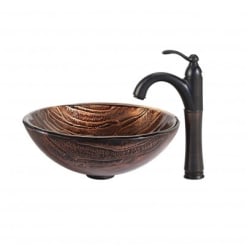17 Inch Tempered Glass Vessel Sink  - Oil Rubbed Bronze view
