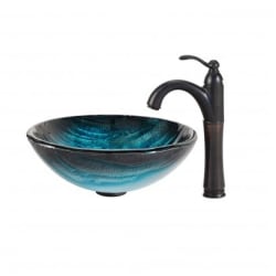 17 Inch Tempered Glass Vessel Sink  - Oil Rubbed Bronze view