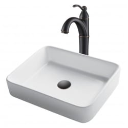 19 Inch Rectangular Porcelain Ceramic Vessel Sink and Riviera™ Faucet Combo Set  - Oil Rubbed Bronze Main View view