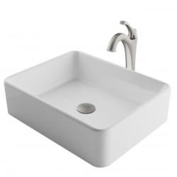 19 Inch Rectangular Porcelain Ceramic Vessel Sink and Arlo™ Faucet Combo Set  - Spot Free Brushed Nickel view