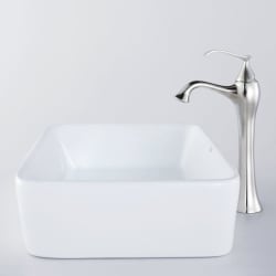 19 Inch White Rectangular Ceramic Sink  - Rectangular Ceramic Sink with Ventus Faucet view