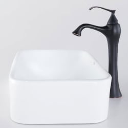 19 Inch White Rectangular Ceramic Sink  - Oil Rubbed Bronze view