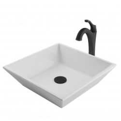 16 Inch Square Porcelain Ceramic Vessel Sink and Arlo™ Faucet Combo Set  - Oil Rubbed Bronze Main View view