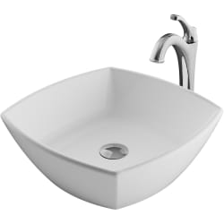 16 1/2 Inch Square White Porcelain Ceramic Bathroom Vessel Sink and Arlo™ Faucet Combo Set - Chrome view