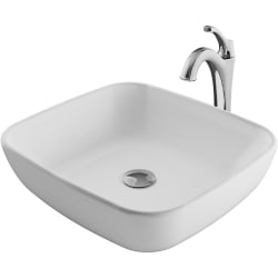 18 Inch Square White Porcelain Ceramic Bathroom Vessel Sink and Arlo™ Faucet Combo Set - Chrome view