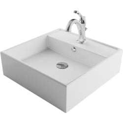 18 1/2 Inch Square White Porcelain Ceramic Bathroom Vessel Sink  - Square Vessel 18 1/2" Ceramic Bathroom Sink in White w/ Arlo Faucet and Lift Rod Drain in Chrome view