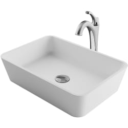 19 7/10 Inch White Matte Solid Surface Rectangular Bathroom Vessel Sink and Arlo™ Faucet Combo Set  - Chrome view