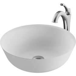 16 2/5 Inch White Matte Solid Surface Round Bathroom Vessel Sink and Arlo™ Faucet Combo Set  - Chrome view
