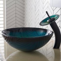 17 Inch Tempered Glass Vessel Sink  - Green Glass Bathroom Vessel Sink view