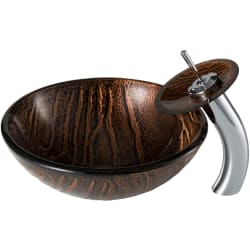 17 Inch Tempered Glass Vessel Sink  - Brown Bathroom Sink view