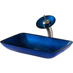 22 Inch Galaxy Fire Blue Rectangular Glass Vessel Sink Combination  - Kraus Sink view