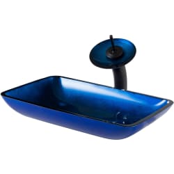 22 Inch Galaxy Fire Blue Rectangular Glass Vessel Sink Combination  - Kraus Sink view