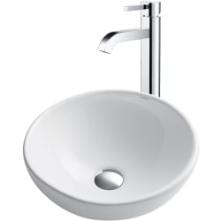 16 Inch White Round Ceramic Sink  - Kraus Faucet view