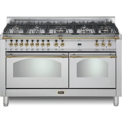 60 Inch Freestanding Dual Fuel Range - Dolcevita 60 Inch Stainless Steel Duel-Fuel Range with Brass Trim view
