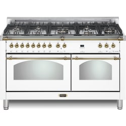 60 Inch Freestanding Dual Fuel Range  - Dolcevita 60 Inch White Duel-Fuel Range with Brass Trim view