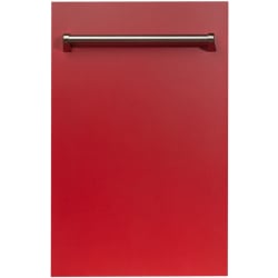 18 Inch Fully Integrated Dishwasher - 18 Inch Top Control Dishwasher in Red Matte with Stainless Steel Tub and Traditional Style Handle view