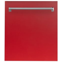 24 Inch Fully Integrated Dishwasher - 24 Inch Top Control Dishwasher in Red Matte with Traditional Style Handle view