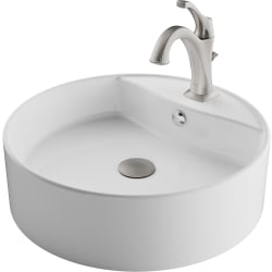 18 Inch Round White Porcelain Ceramic Bathroom Vessel Sink  - Brushed Nickel view