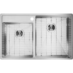 32 Inch Offset Double Bowl Undermount Kitchen Sink Kit  - Top View view
