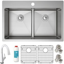 22 Inch Equal Double Bowl Dual Mount Kitchen Sink Kit  - Elkay Crosstown® 18 Gauge Stainless Steel Equal Double Bowl Dual Mount Sink Kit with Filtered Faucet view