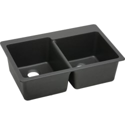 33 Inch Offset Double Bowl Top Mount Kitchen Sink - Black Main View view