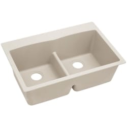 33 Inch Double Bowl Top Mount Kitchen Sink - Bisque Main View view