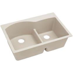 33 Inch 60/40 Double Bowl Drop-In Kitchen Sink - Bisque Angled View view