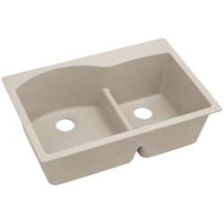 33 Inch 60/40 Double Bowl Drop-In Kitchen Sink  - Putty Angled View view