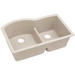 33 Inch 60/40 Double Bowl Undermount Kitchen Sink - Bisque Angled View view