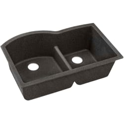 33 Inch 60/40 Double Bowl Undermount Kitchen Sink - Black Shale Angled View view