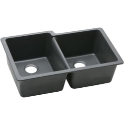 33 Inch Offset Double Bowl Undermount Kitchen Sink - Black Angled View view