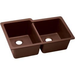 33 Inch Offset Double Bowl Undermount Kitchen Sink  - Pecan Angled View view