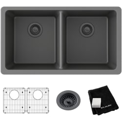 18 1/2 Inch Undermount Double Bowl Kitchen Sink Kit  - Elkay Quartz Classic® Equal Double Bowl Undermount Sink Kitchen Kit with Accessories view